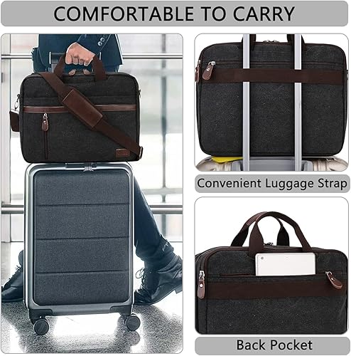 Miniatura 5 de RAVUO Bolsa de mensajero para hombre, resistente al agua de 17.3 pulgadas, maletín de negocios de lona para el trabajo y negocios..