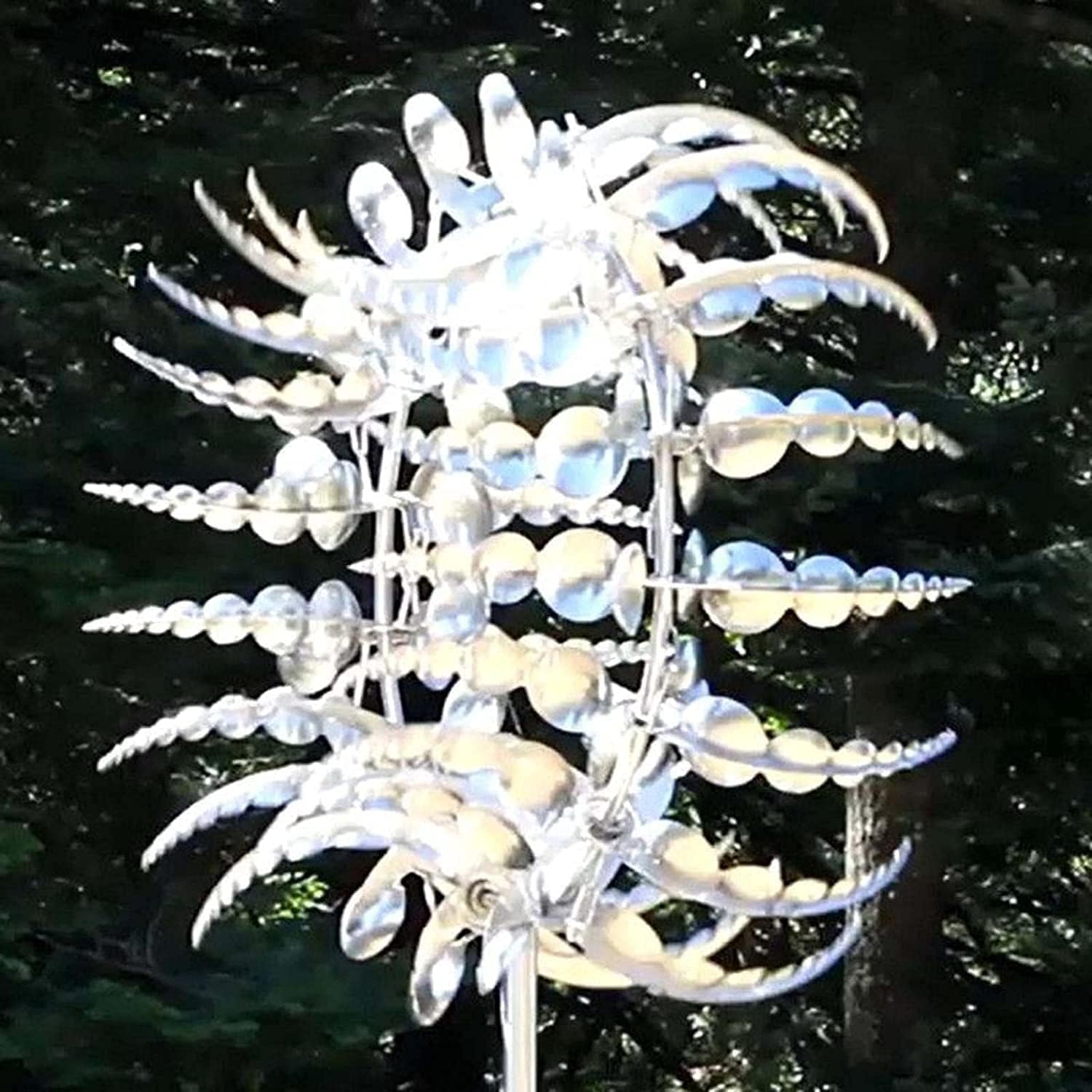 Magccby Unique and Magical Metal Windmill, 3D Wind Powered Kinetic Sculpture,Metal Wind Spinner Solar, Lawn Solar Wind Silver 10 Wind Spinner-1
