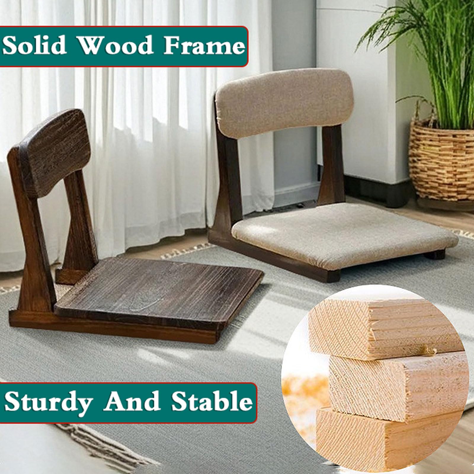 Japanischer Tatami-Stuhl,Japanischer Beinloser Stuhl Holz Faules Sofa,Meditations-Bodenstuhl Japanischer,RüCkenstüTze Tatami-Stuhl,Starke TragfäHigkeit,für Erkerfenster,Teestube,Gaming