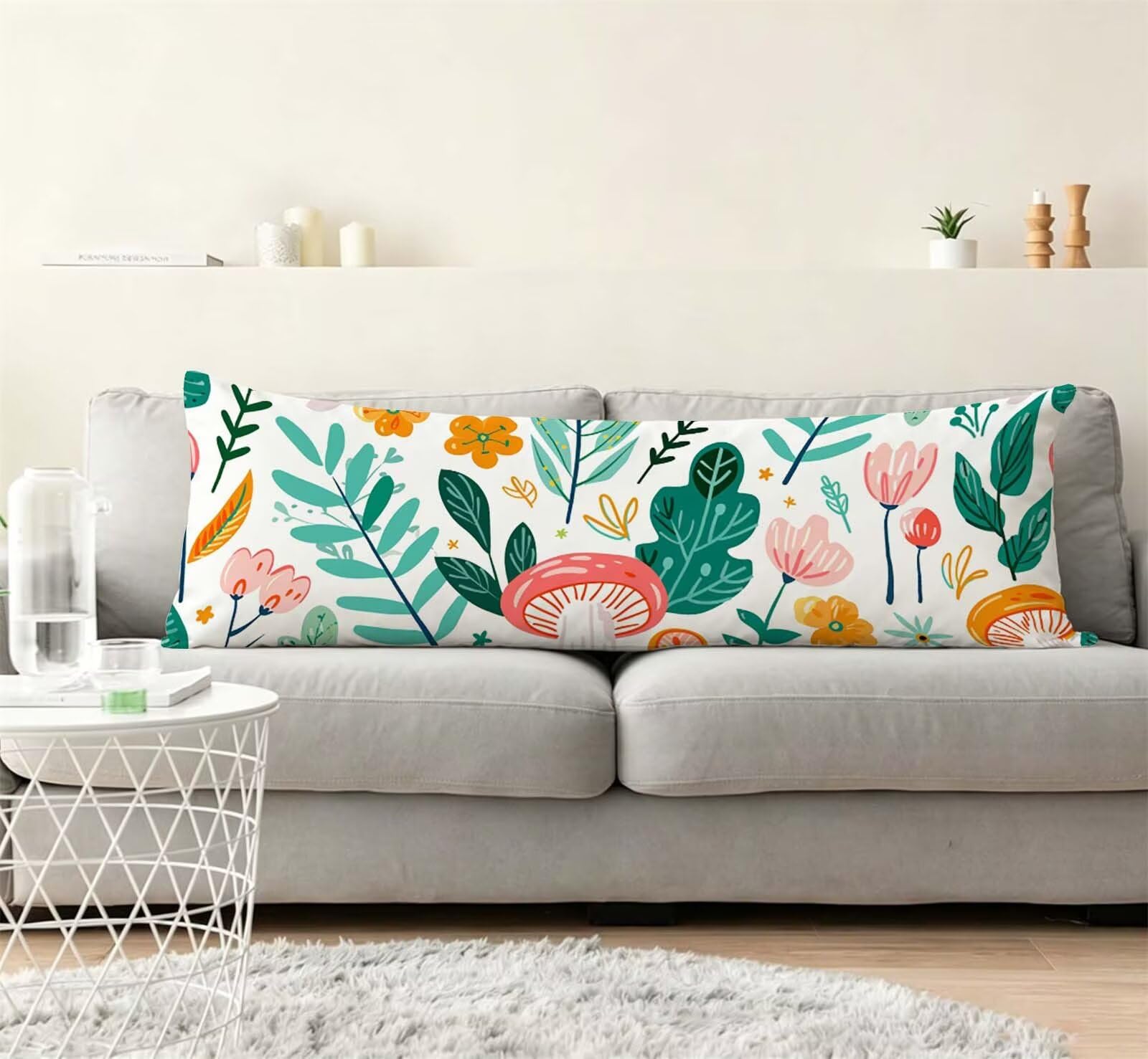 Fiore-7 Federe Cuscino Letto 55x160 cm, Grande Cuscini per Divano Velluto, | Doppia Faccia Stampa, Fungo Fodera per Cuscino Decorativa, con Cerniera, Cuscino per Dormire Sul Fianco j-234