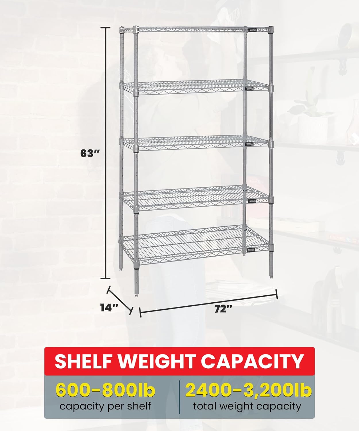 QUANTUM STORAGE SYSTEMS WR63-1472S-5 Starter Kit Wire Shelves Stainless Steel 5 Shelves 63" H x 72" W x 14" D