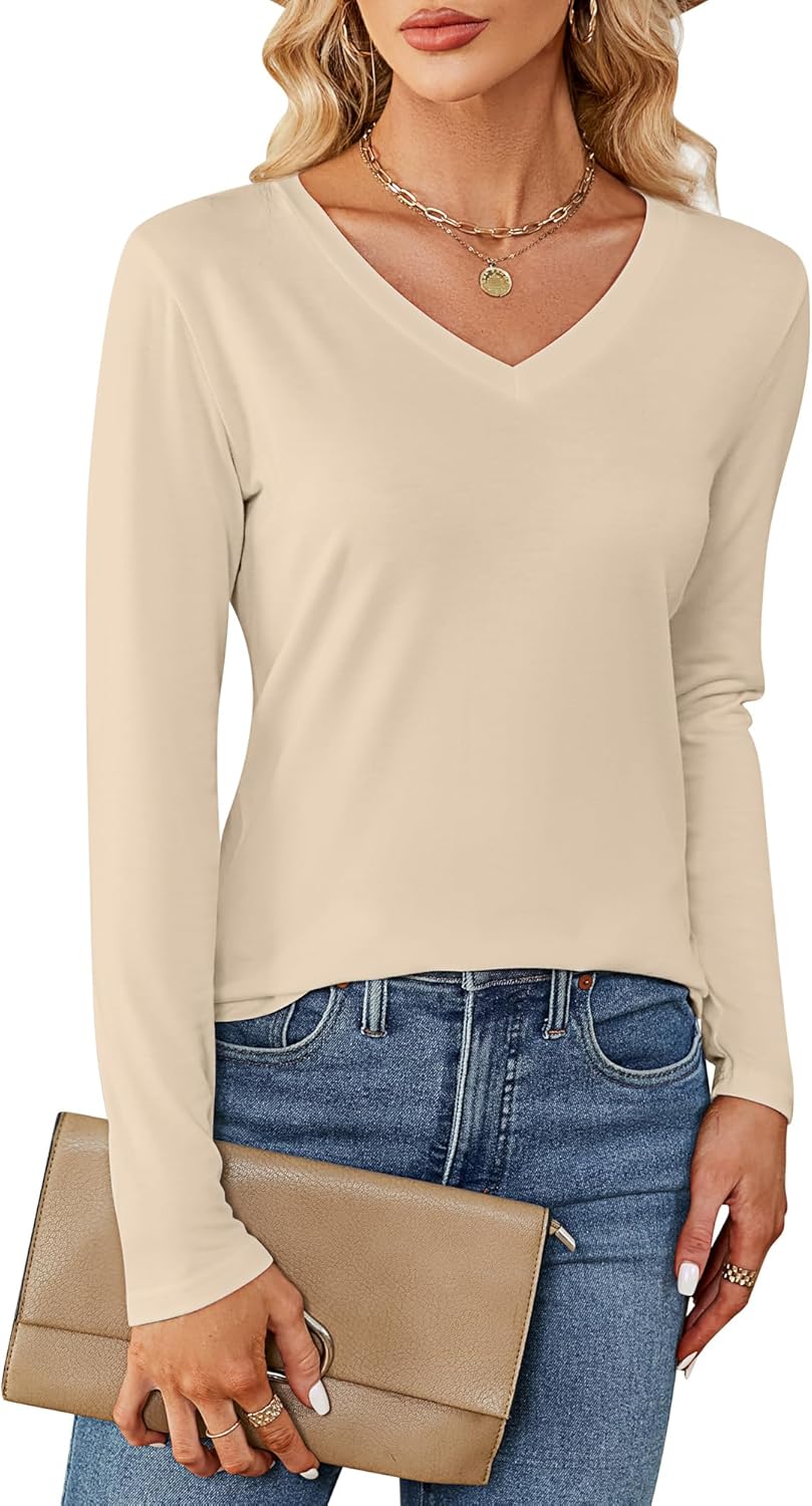 Ficerd 2 Pack Women's Long Sleeve T Shirts, Casual V Neck Tunic Tops Basic Loose Solid Tees Irregular Hem Blouses Outfit 2025 - Image 5