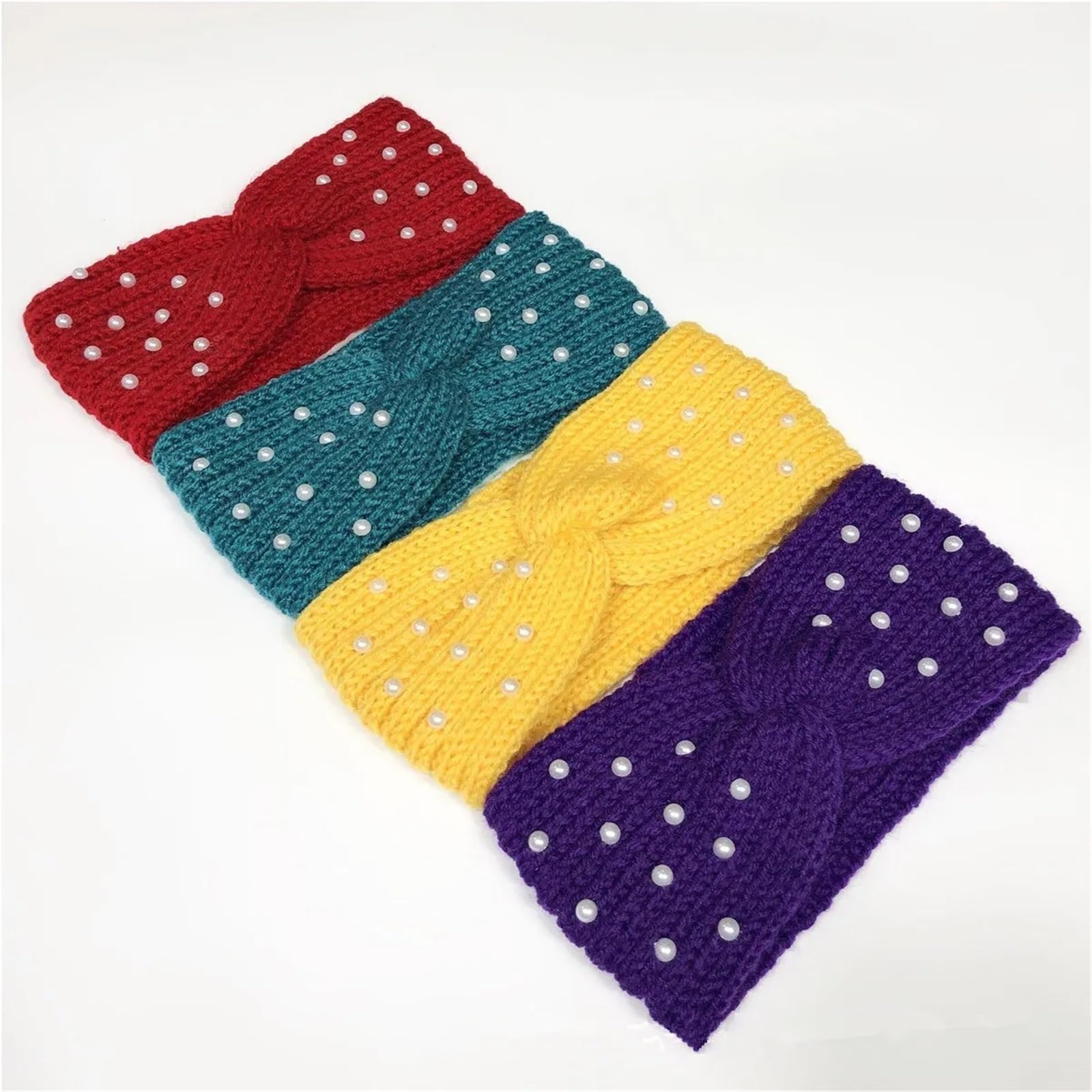 Stirnband 3PCS Perle Gestrickte Kreuz Stirnbänder for Frauen Mädchen Handgemachte Haar Zubehör Herbst Winter Headwear Ohr Wärmer Elastische Haarband Winter Stirnband(Green A)