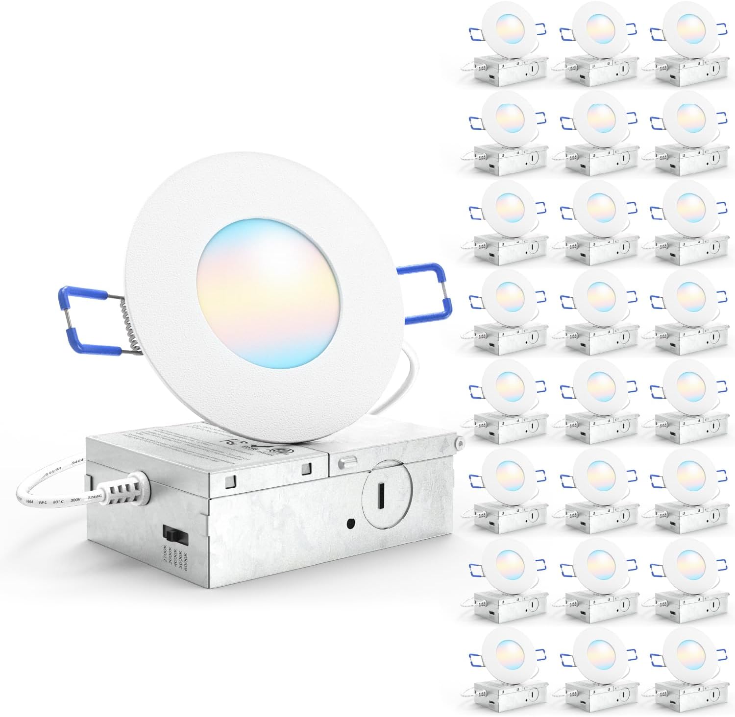 Sunco 24 Pack 3 Inch Recessed LED Lights, Ultra Thin Ceiling Lighting, 500 LM, 8W (50W Equivalent), Selectable CCT 2700K/3000K/4000K/5000K/6000K, Dimmable, Wafer Thin, Canless with Junction Box