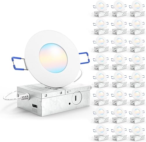 Sunco Paquete de 24 luces LED empotrables de 3", iluminación de techo ultradelgada, 500 LM, 8 W (equivalente a 50 W), CCT seleccionable 2700 K/3000