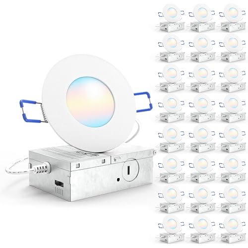 Sunco 24 Pack 3 Inch Ultra Thin LED Recessed Lights, 5CCT, Canless, 8W=50W