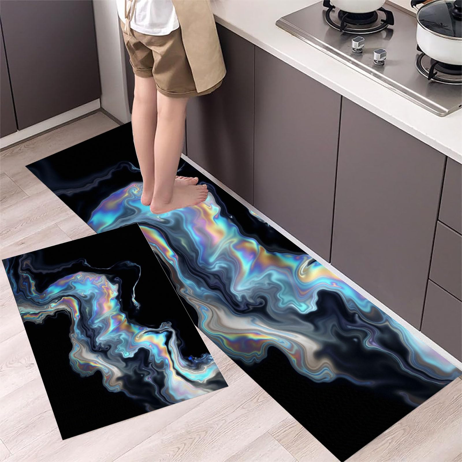 Juegos de tapetes para pasillo y alfombra de cocina antideslizante de dos piezas lavables