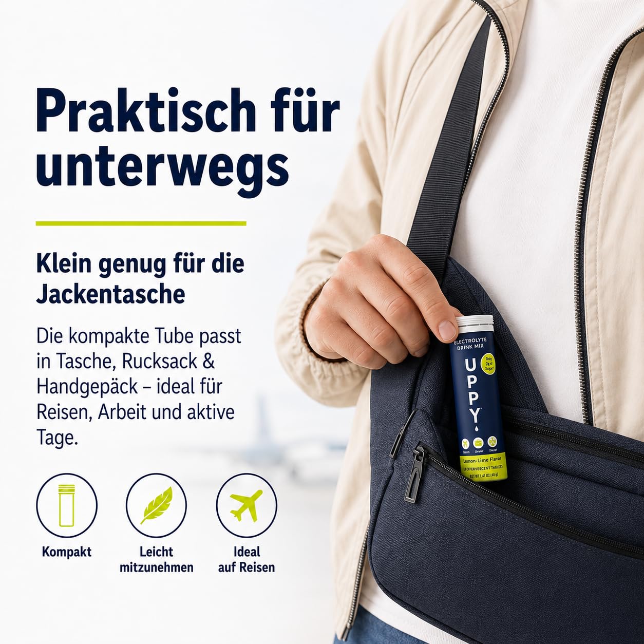 Uppy! Elektrolyte Brausetabletten Zitrone-Limette mit Ingwer, 120 Tabletten (12 x 10), löslich in Wasser, für Reisen & Sport