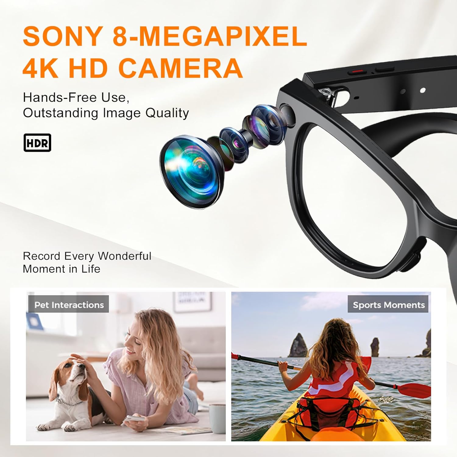 AI Smart Glasses with Camera & Bluetooth, 8MP HD Video Recording, Auto-Tinting Lenses, Open Ear Speakers, Real-Time Translation, for iOS/Android (Clear)