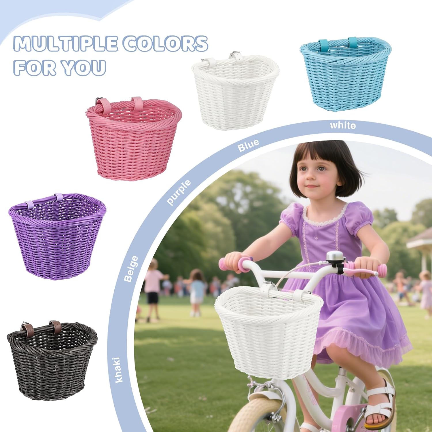 ZUKKA Bike Basket Kids Hand-Woven Waterproof Basket with Adjustable Leather Straps Mini Handlebar Bike Basket for Kids Bike Scooter