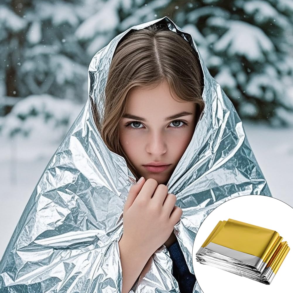 Lot de 15 couvertures de survie doré/argenté - 210 x 130 cm - Couverture de survie d'urgence - Couverture chauffante pour les situations d'urgence et les conditions météorologiques - 15 x