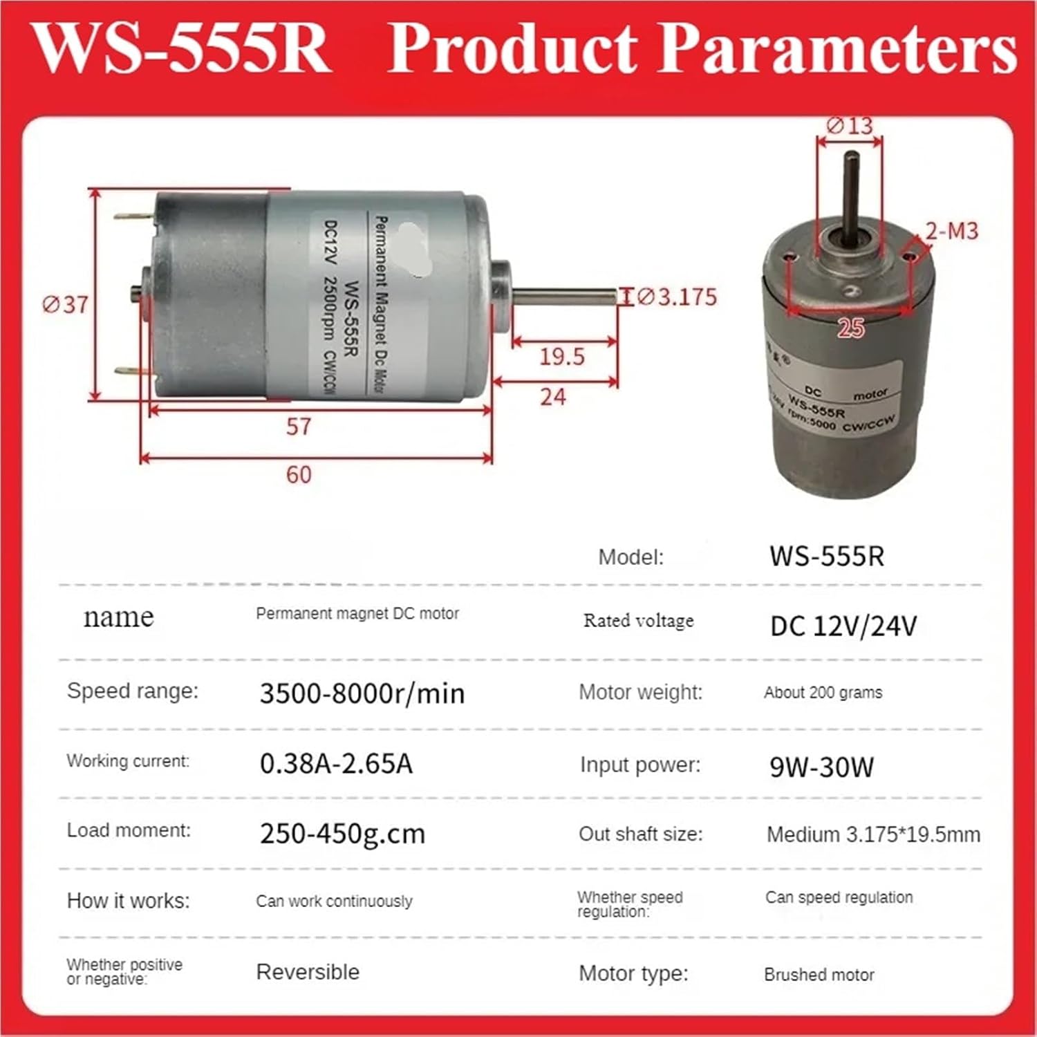 1Pcs 555 DC High-Speed Motor Micro Motor 12V/24V Adjustable Speed Positive and Negative Rotatio High DIY Silent Motor(8000 RPM_24V)