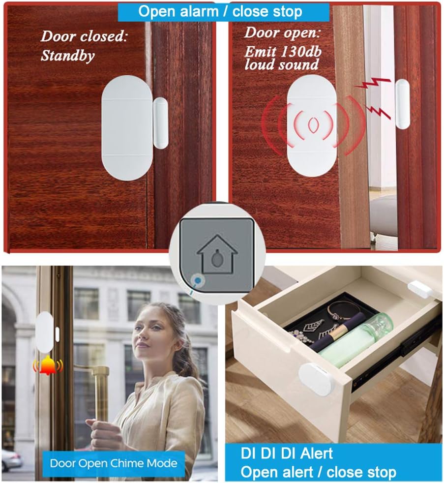 Door Window Pool Alarm with Remote Control, 2Pcs 130dB Wireless Magnetic Sensor Anti-Theft Door Alarms for Kids Safety Home Store Garage Apartment Business Security