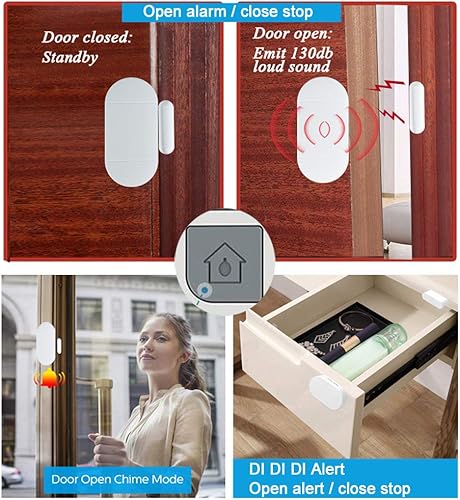 Miniatura 5 de Alarma de puerta y ventana cuando se abre para seguridad de los niños en el hogar con control remoto, alarma de sensor magnético de entrada de