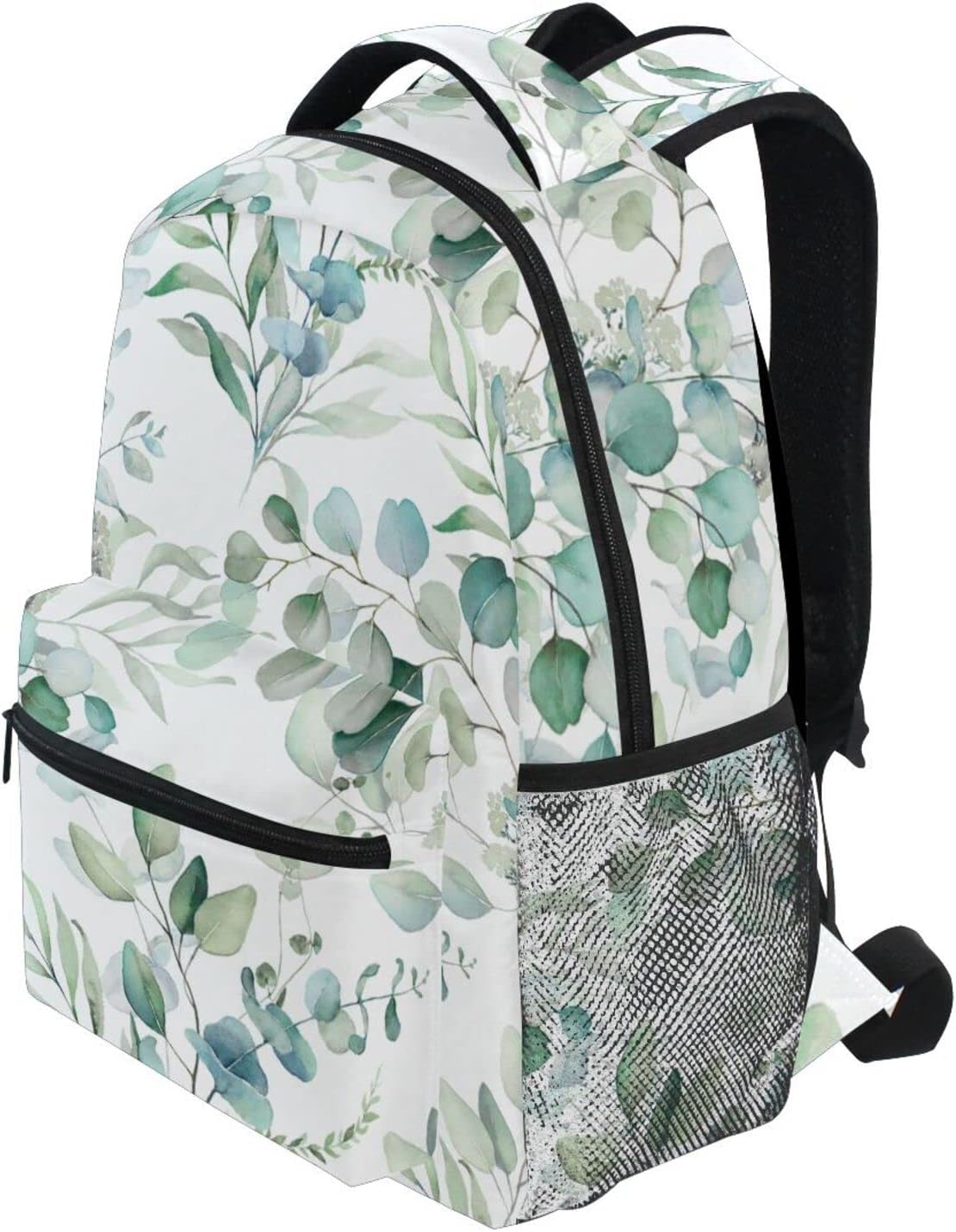Miaoquhe Sage Green Leaves Backpacks for School Student, Watercolor Eucalyptus Leaf Laptop Backpacks for Kids Boys Girls, Floral Bookbags for Outdoors Travel Hiking Camping