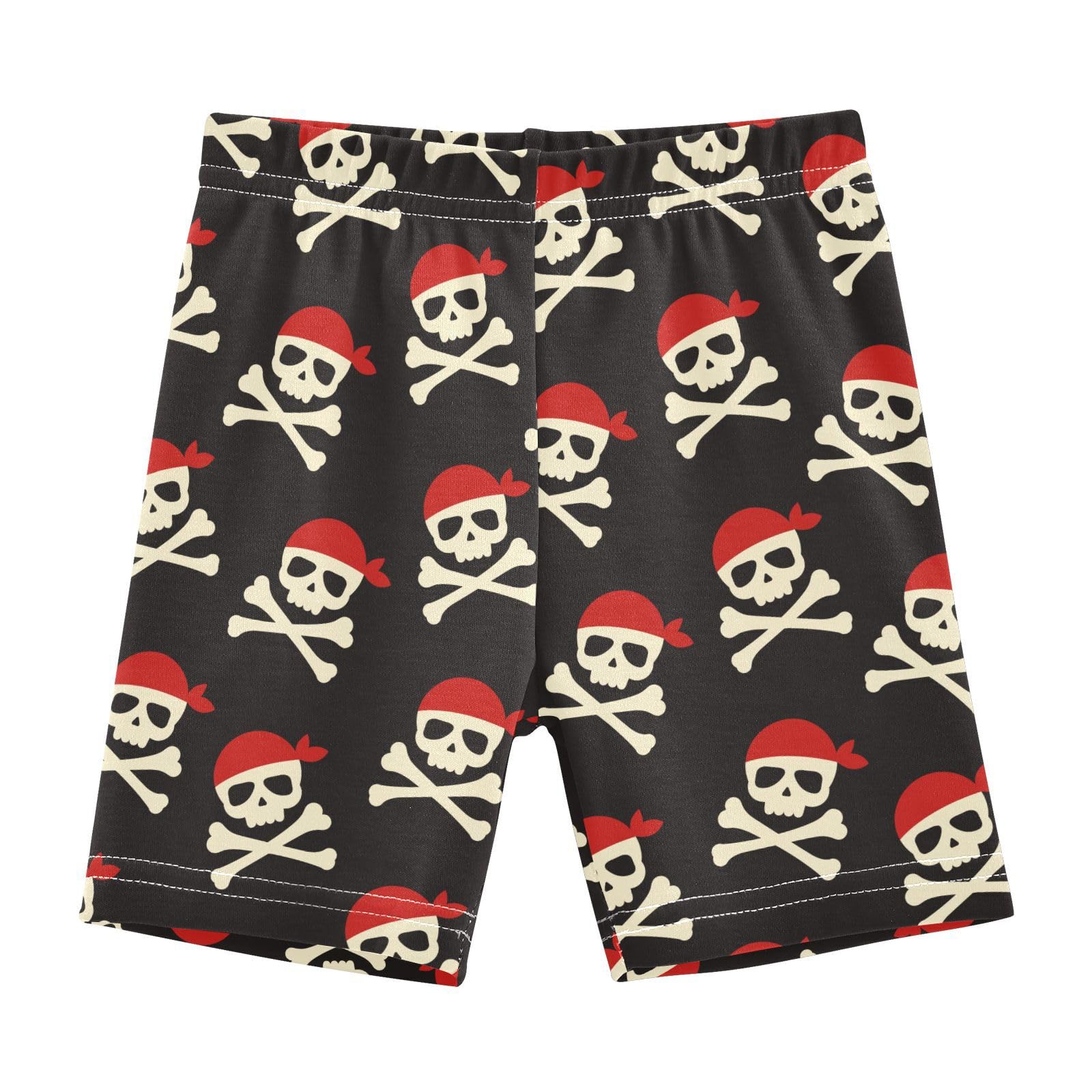 JHKKU Girls Pirate Skull Shorts Cotton Cartwheel Bike Kids Biker Under Dress Dance Short Girl Clothes 4T