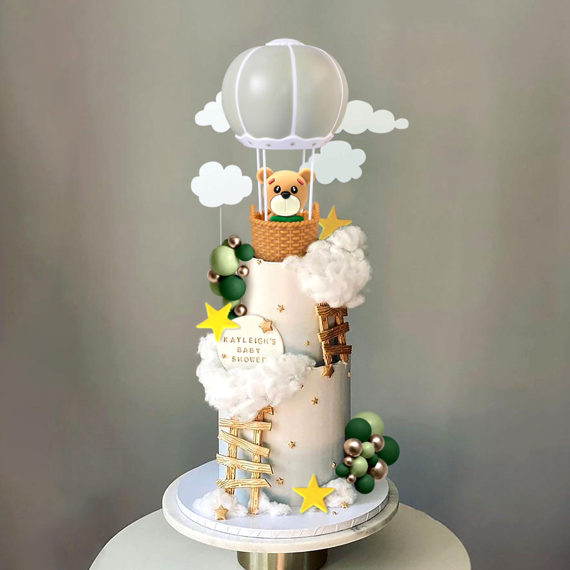 Snapklik.com : Sage Green Baby Shower Cake Topper Hot Air Balloons Cake ...