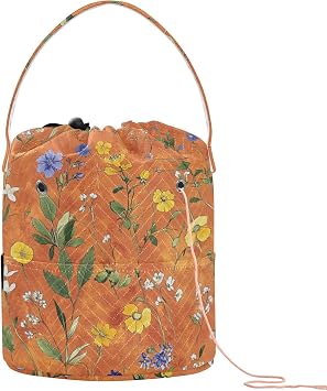 Spring Flowers Terracotta Crochet Tote Bag Small Yarn Storage Portable Crochet Tote for Travel Crochet Storage Crochet