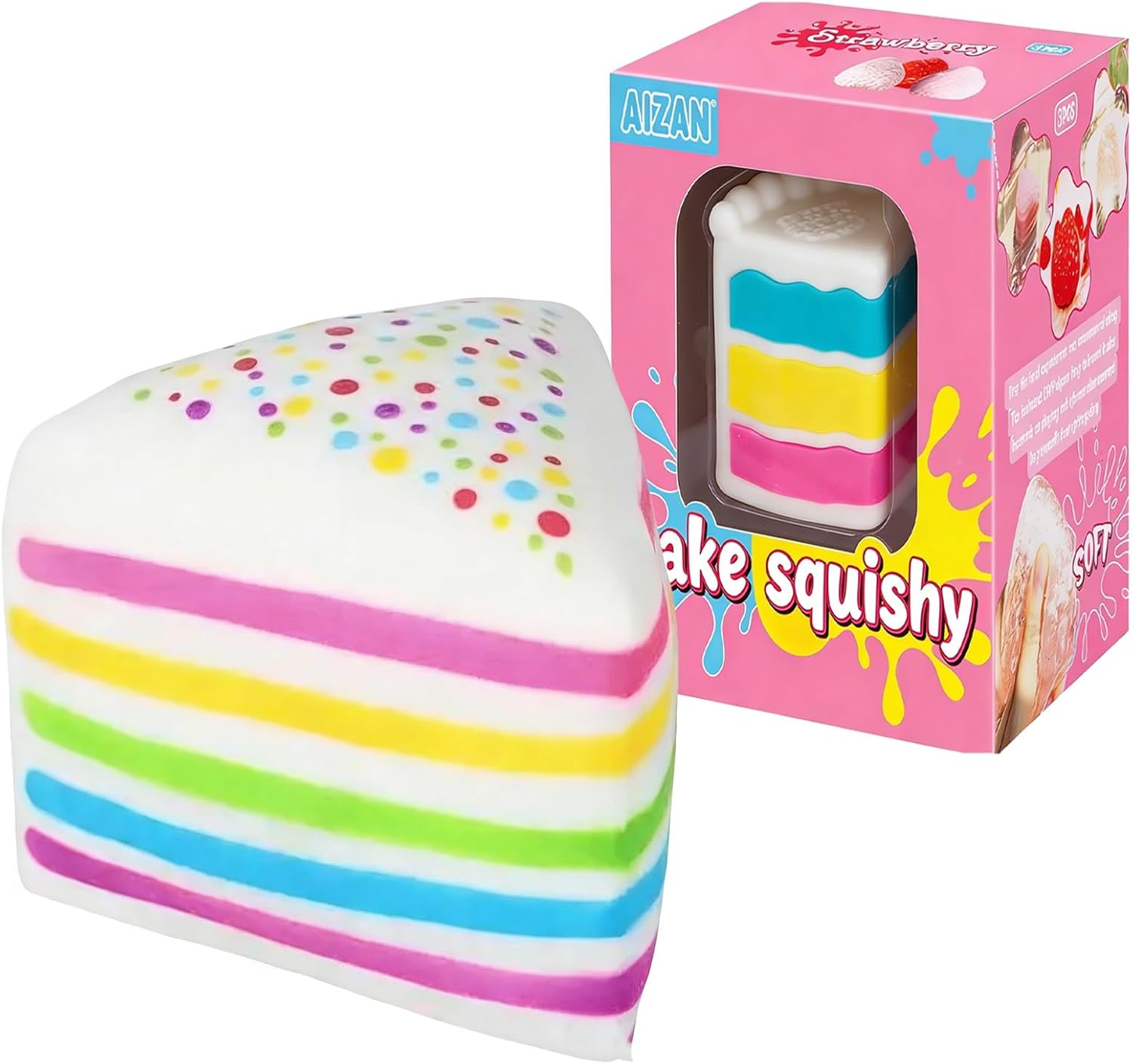 Rainbow Cake Squishies Slow Rising Cake Squeeze Squishy Giant Fidget Fuzz Ball Relaxing Sensory Stress for Anxiety Relief Party Favors Colorful(Style A)