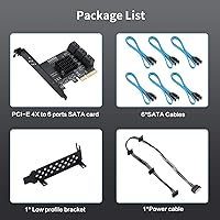 Vista 7 de Tarjeta de expansión SATA PCIe 4X a 6, controlador SATA3.0 de 6 Gbps con indicador LED, 6 cables SATA, cable de alimentación de 15 pines