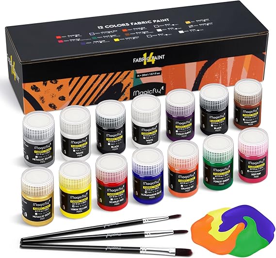 Magicfly Soft Fabric Paint Set of 14 Colours 20ml, Permanent Textile