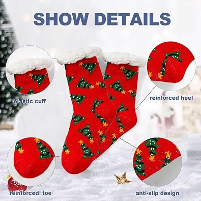 BONANGEL Christmas Slipper Socks for Women, Fuzzy Grips Non Slip Thick Fluffy Comfy Socks Xmas Gifts