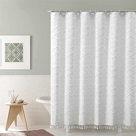 Popxstar White Shower Curtain Woven Fabric Shower Curtain Modern Farmhouse Shower Curtains for Bathroom Decor Waterproof