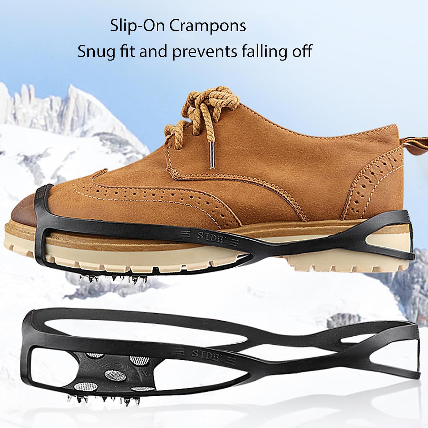 Ice Grippers Traction Cleats for Shoes and Boots Rubber Snow Shoe Spikes Crampons with 5 Steel Studs Cleats for Hiking Snow Walking Jogging Fishing
