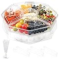 Rotating Serving Tray with Lid with 5 Removable Compartment, Plastic Chilled Veggie Platter,Cold Food Buffet Server for 