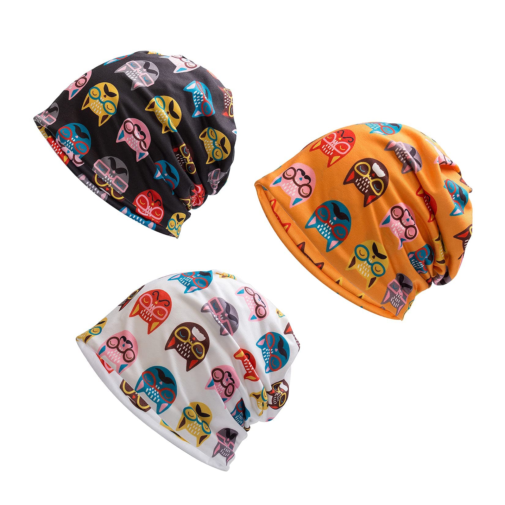 KASTWAVE3 PCS Cotton Slouchy Beanie Hip-Hop Soft Lightweight Running Knitted Hat Thin Cartoon Nightcap Soft Skin-Friendly Cap