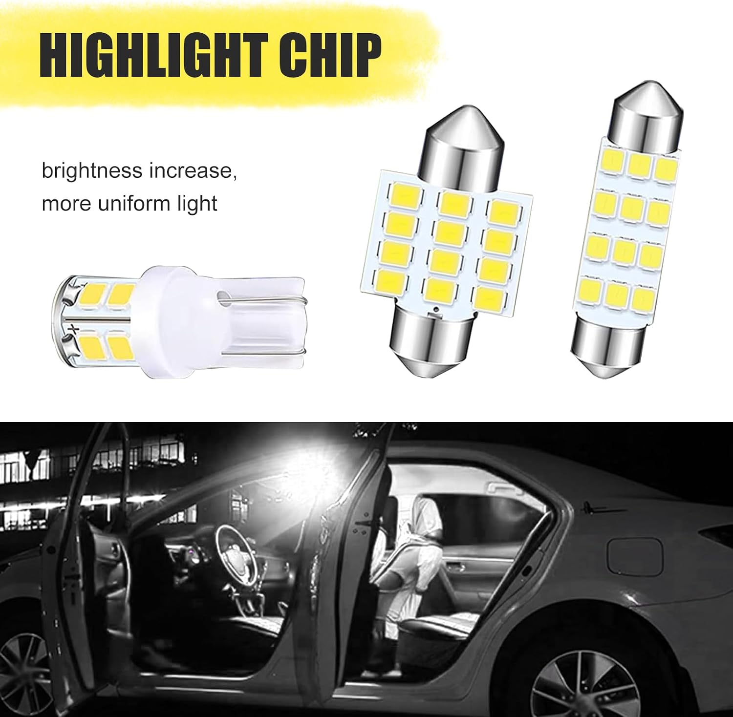 24PCS Car Led Bulb, LED Interior Replacement Bulbs, T10 31 mm 42 mm High Brightness Dome Light Car Bulb Kit, Universal for Map Dome Trunk and License Plate Courtesy Lights (White) image 3