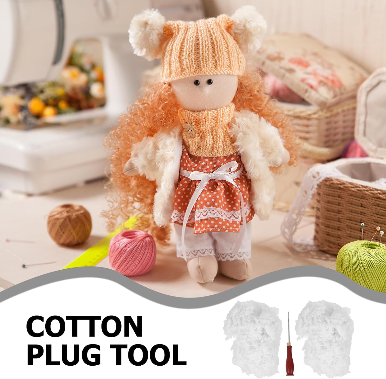 Angoily Filling and Stuffing Tool Kit with Wooden Handle Polyester Filling and Cotton Stuffing for DIY Plush Toys Handmade Dolls Pillow Stuffing and Craft Projects Easy Grip Crafting Tool