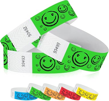 500 WristCo Neon Green Smiley Face Tyvek Wristbands for Events