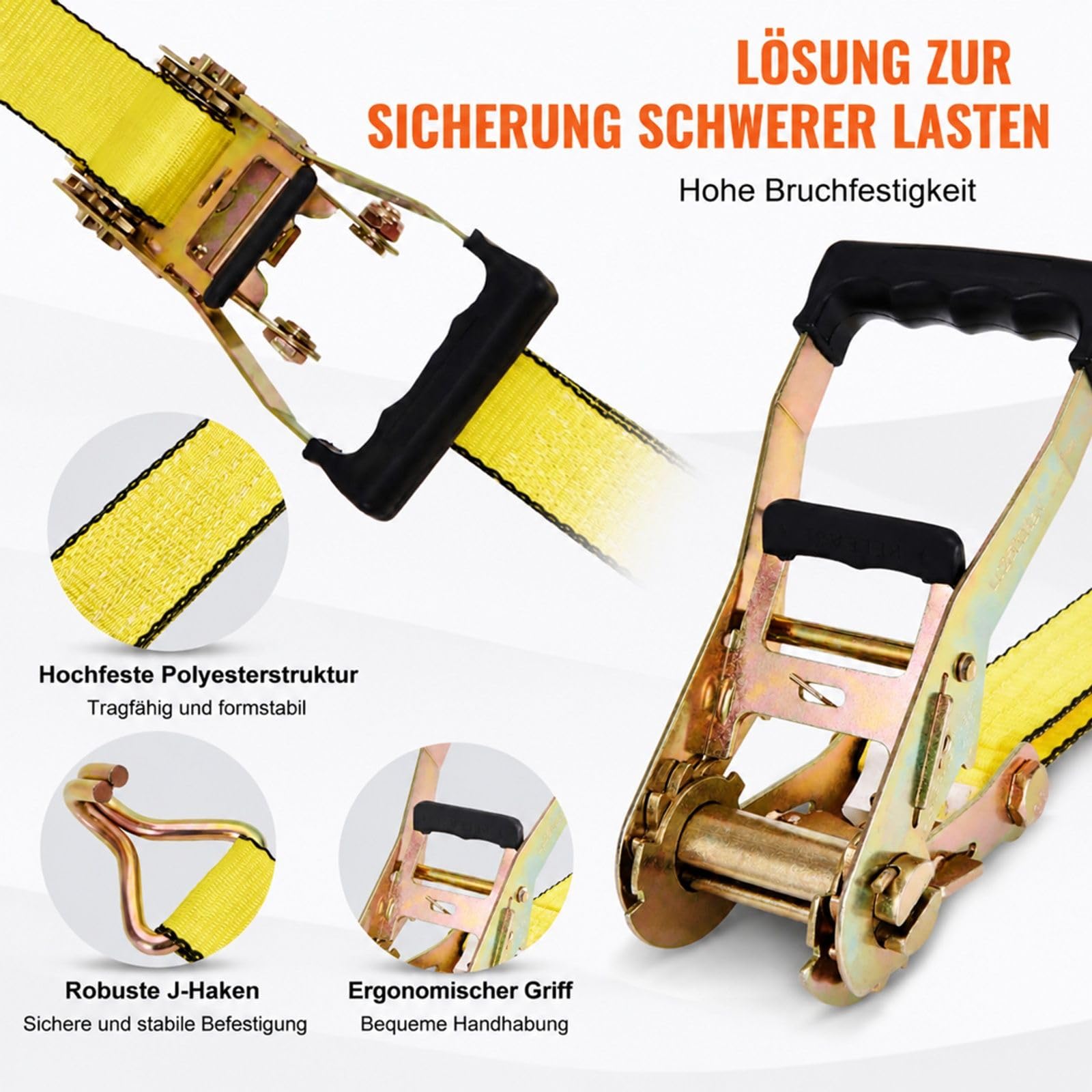 4er-Set Ratschengurte mit Doppel-J-Haken und gepolsterten Griffen für Umzug, Ladung, Haushaltsgeräte und Gartengeräte