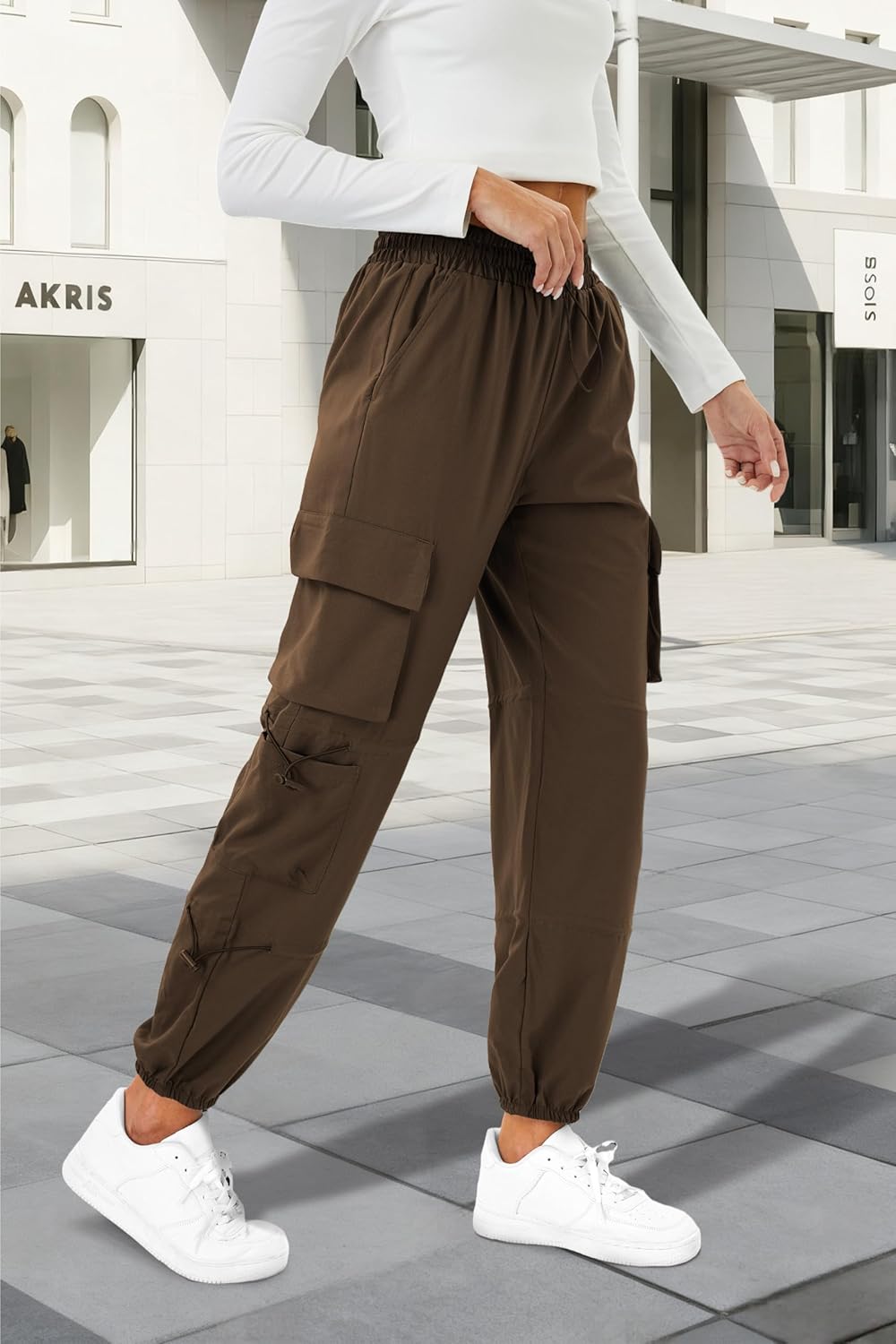 Womens Parachute Cargo Pants with Pockets Quick Dry Hiking Pants Lightweight Water-Resistant Baggy Joggers - Image 2