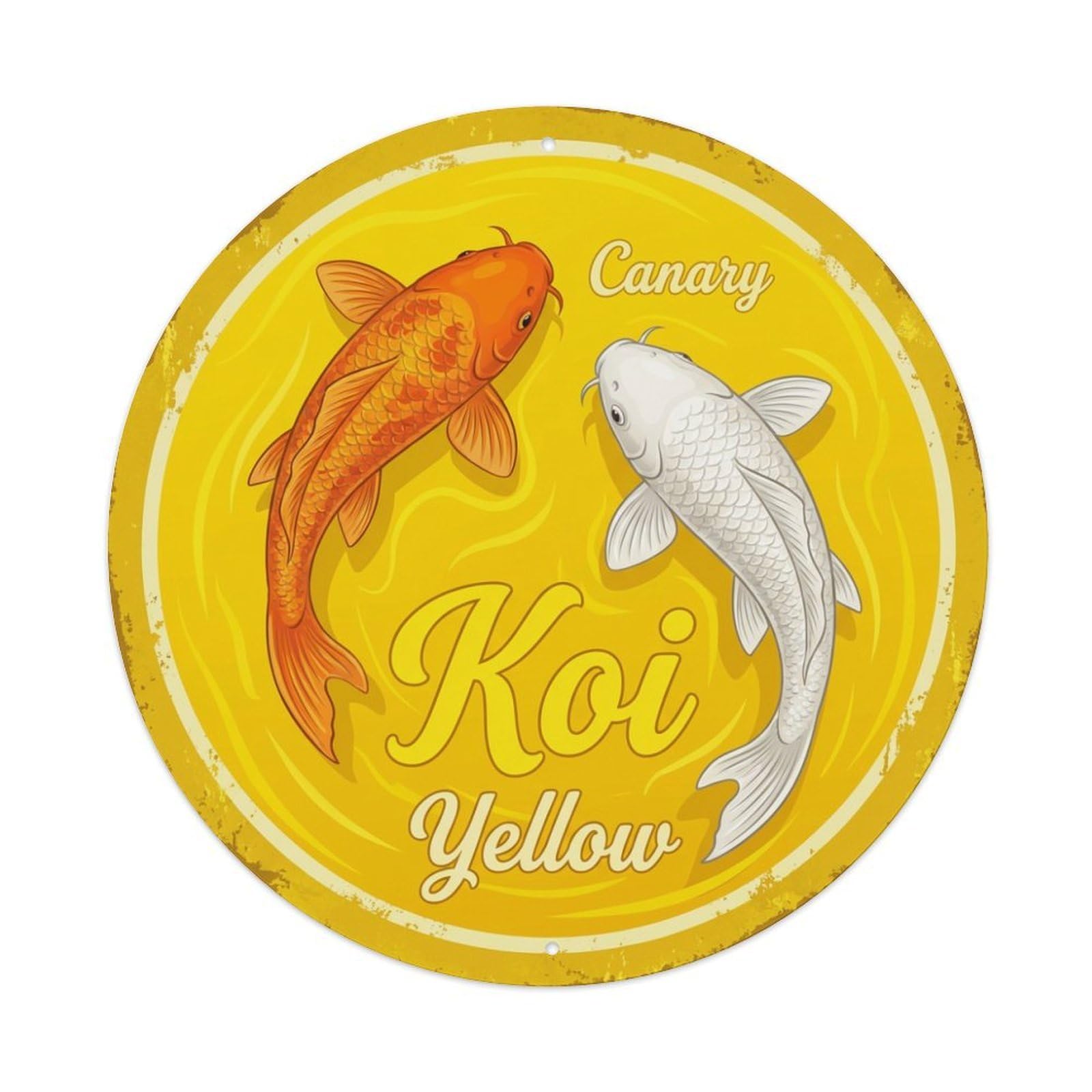 Koi Fish Canary Yellow Waters Bright Cheerful Vibrant Sunny Metal Tin Sign