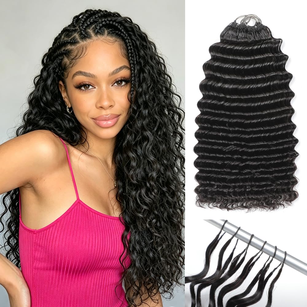 Miracle Knots Crochet Human Hair 18 Inch 125g Deep Wave Human Crochet Hair for Black Women Knotless 100 Strands Reusable Pre-Separated Feather Crochet Human Hair Natural Black
