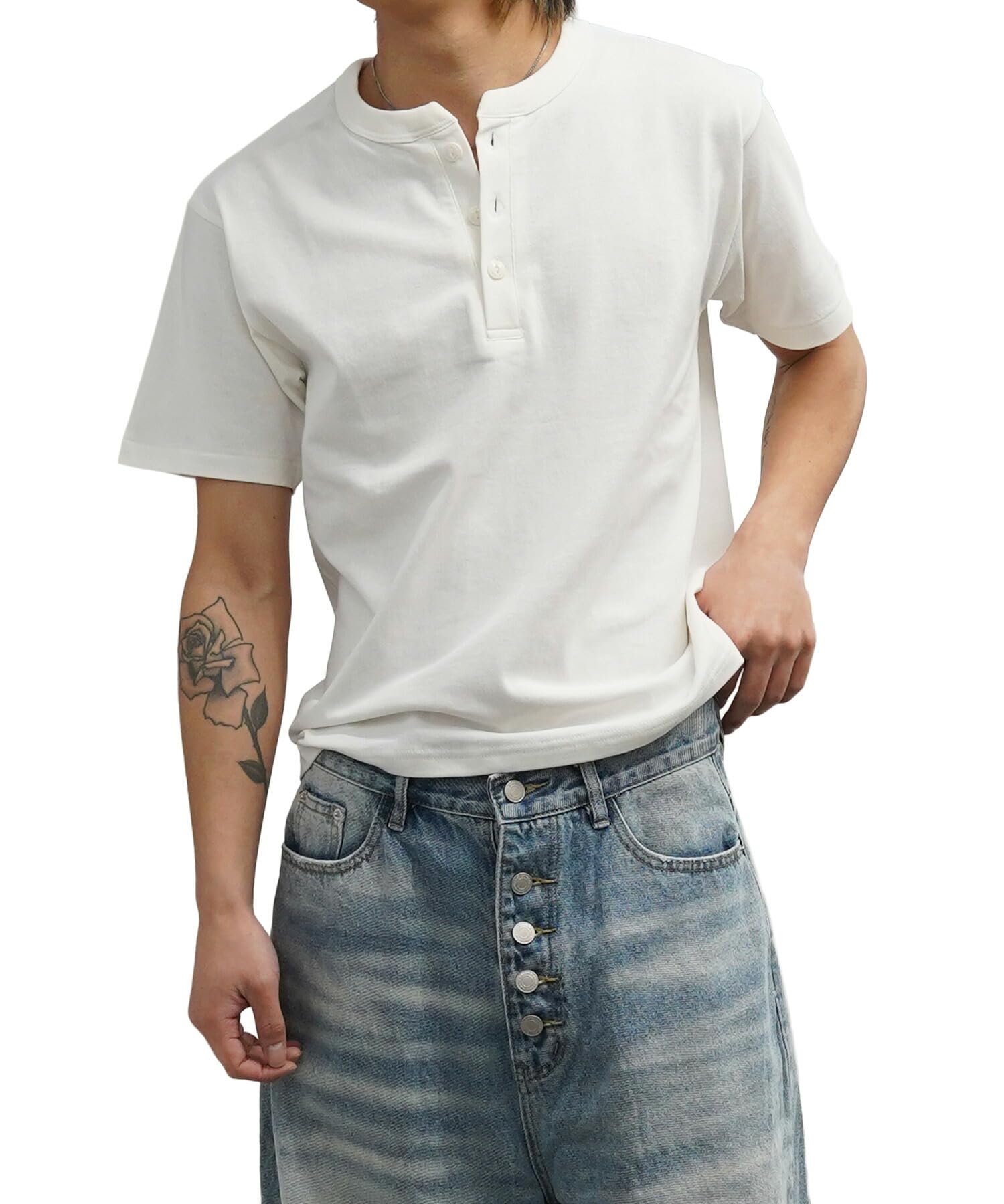 Amazon | [ワンフォークロージング] クロップド Tシャツ ヘンリー