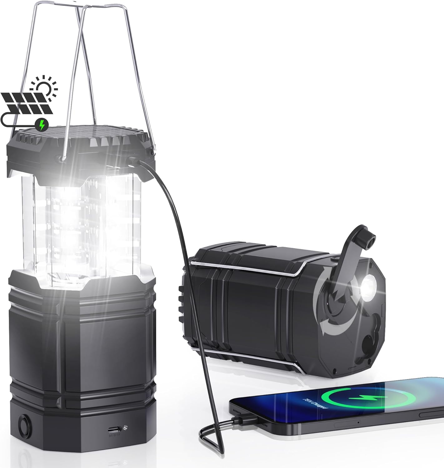 3000mAh Solar Camping Lantern: USB-C, Hand Crank, Super Bright & Portable Power Bank 3000mAh Solar Camping Lantern: USB-C, Hand Crank, Super Bright & Portable Power Bank