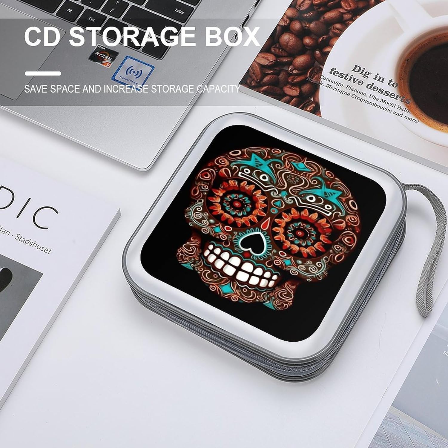 Sugar Skulls Day of The Dead CD Case CD Storage Box DVD Sleeves