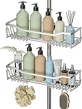 Hawsam 2PCS Shower Caddy No Drilling Bathroom Shelf 304 Stainless Steel Rustproof Large Size and Large Capacity for 18mm to 25mm Rail for Shampoo and Shower Gel