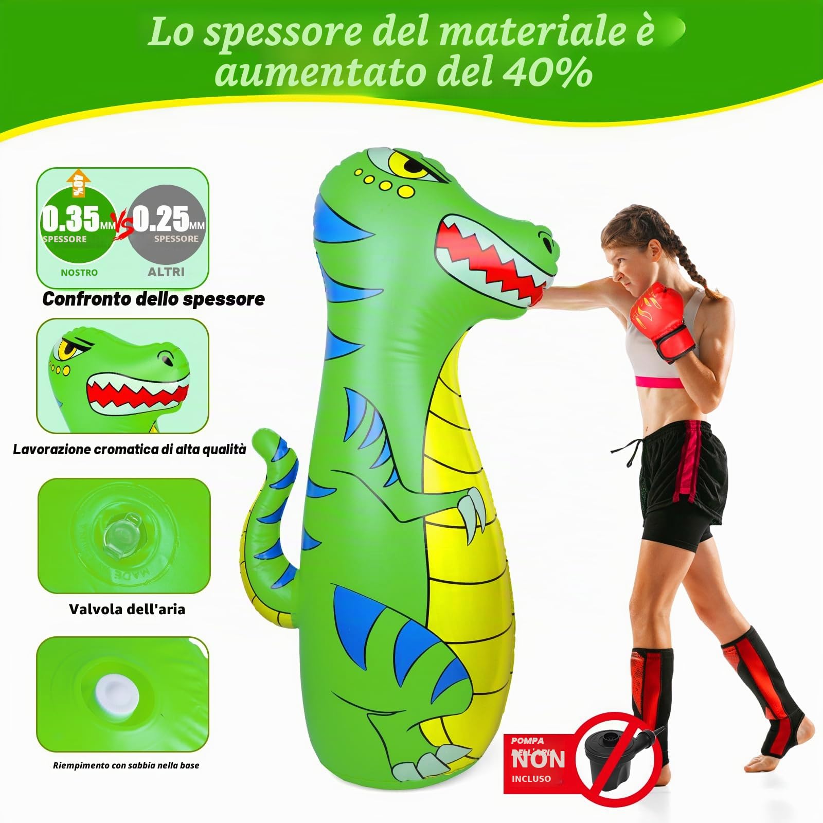 Sacco da Boxe Bambini 120cm Gonfiabile Dinosauro con Materiale Sicuro più Spesso Rimbalzo Istantaneo con Guanti da Boxe Kickboxing Taekwondo Regalo per Bambini di Età 3-9 Ragazze Ragazzi