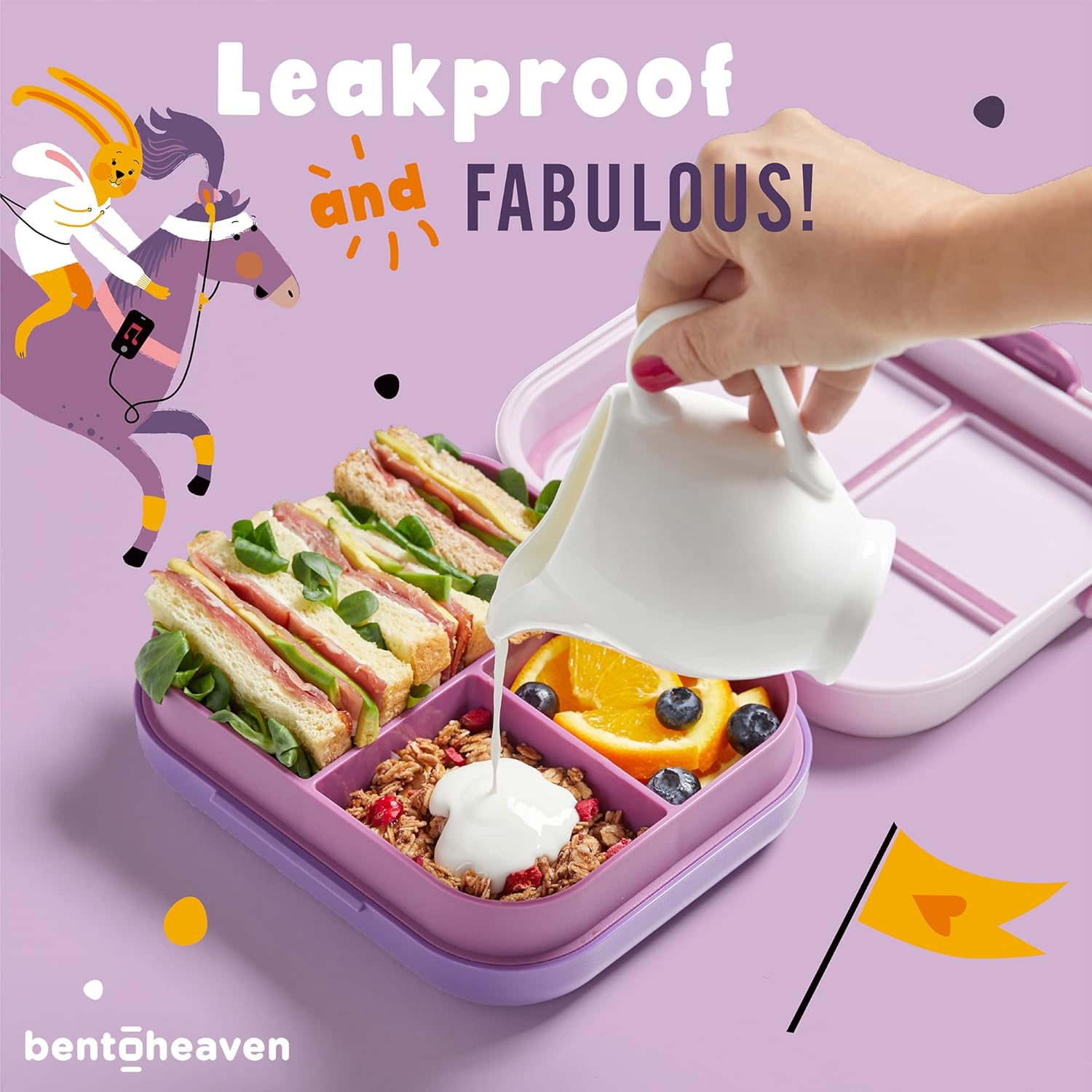 Bentoheaven Premium Bento Lunch Box for Kids, 9 Designs, Leak-proof 3-4 Compartments, Divider, Ideal size 30oz, Microwave/Dishwasher Safe Kids Bento Box (Loncheras Para Niños/Niñas)[Mauve]