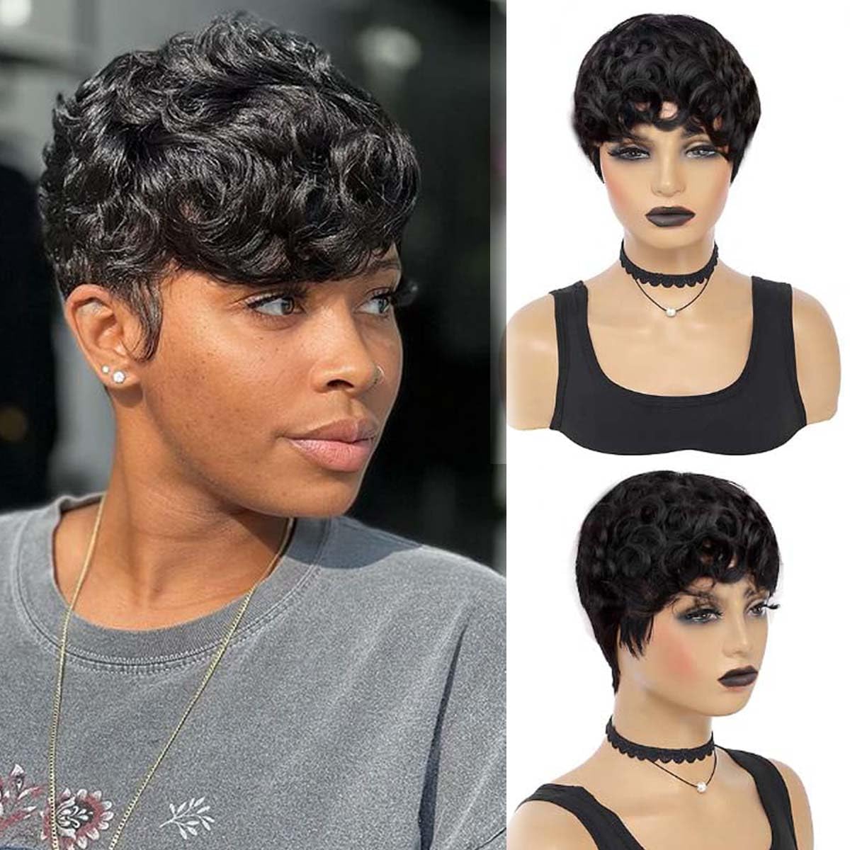 Amazon.com : Flandi Pixie Cut Wigs Human Hair Short Human  display picture 2