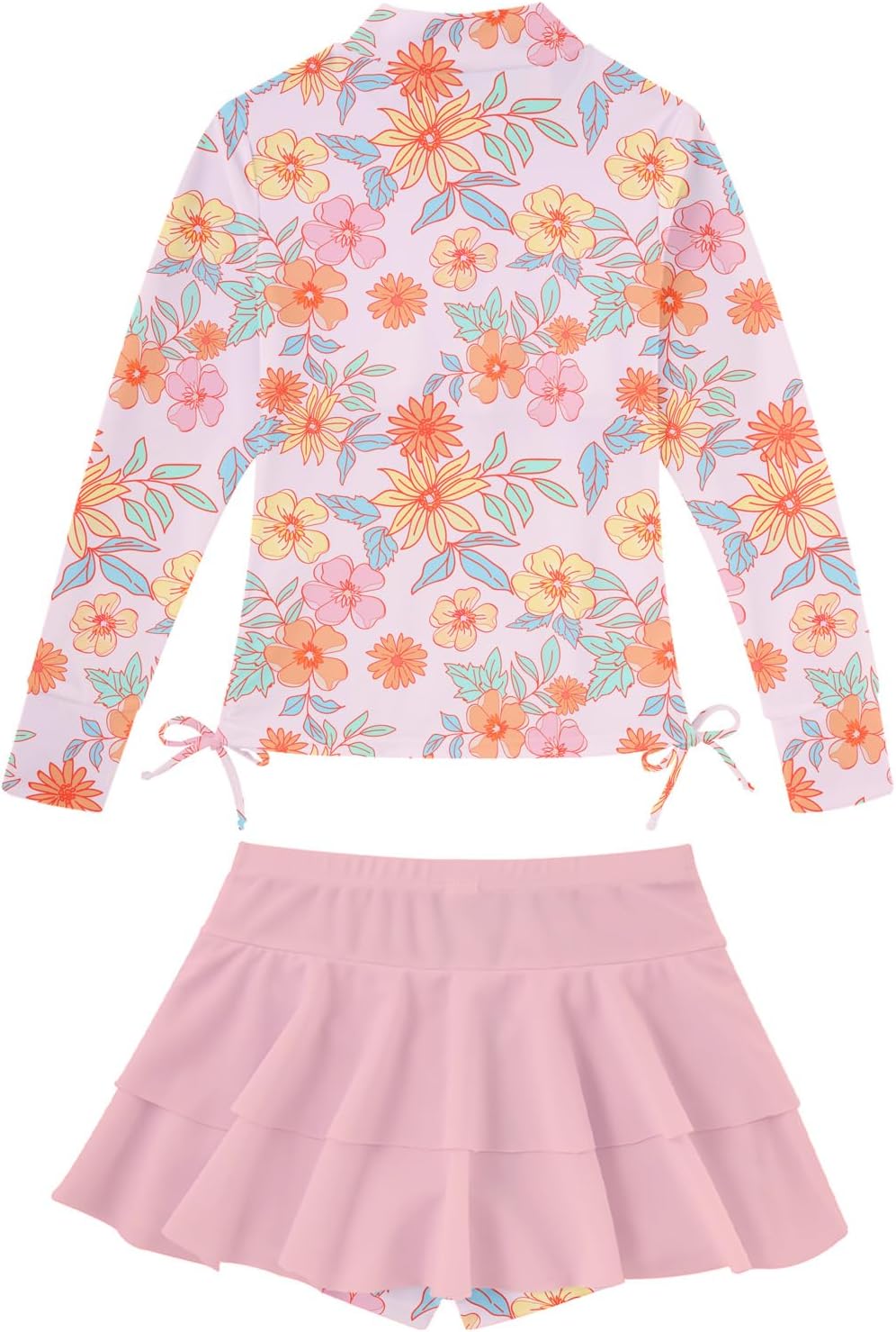 Vogseek 3-12T Girls Rash Guard 2 Pieces Bathing Suit Long Sleeve Swimsuit Swimming Skirt with Shorts Swimwear