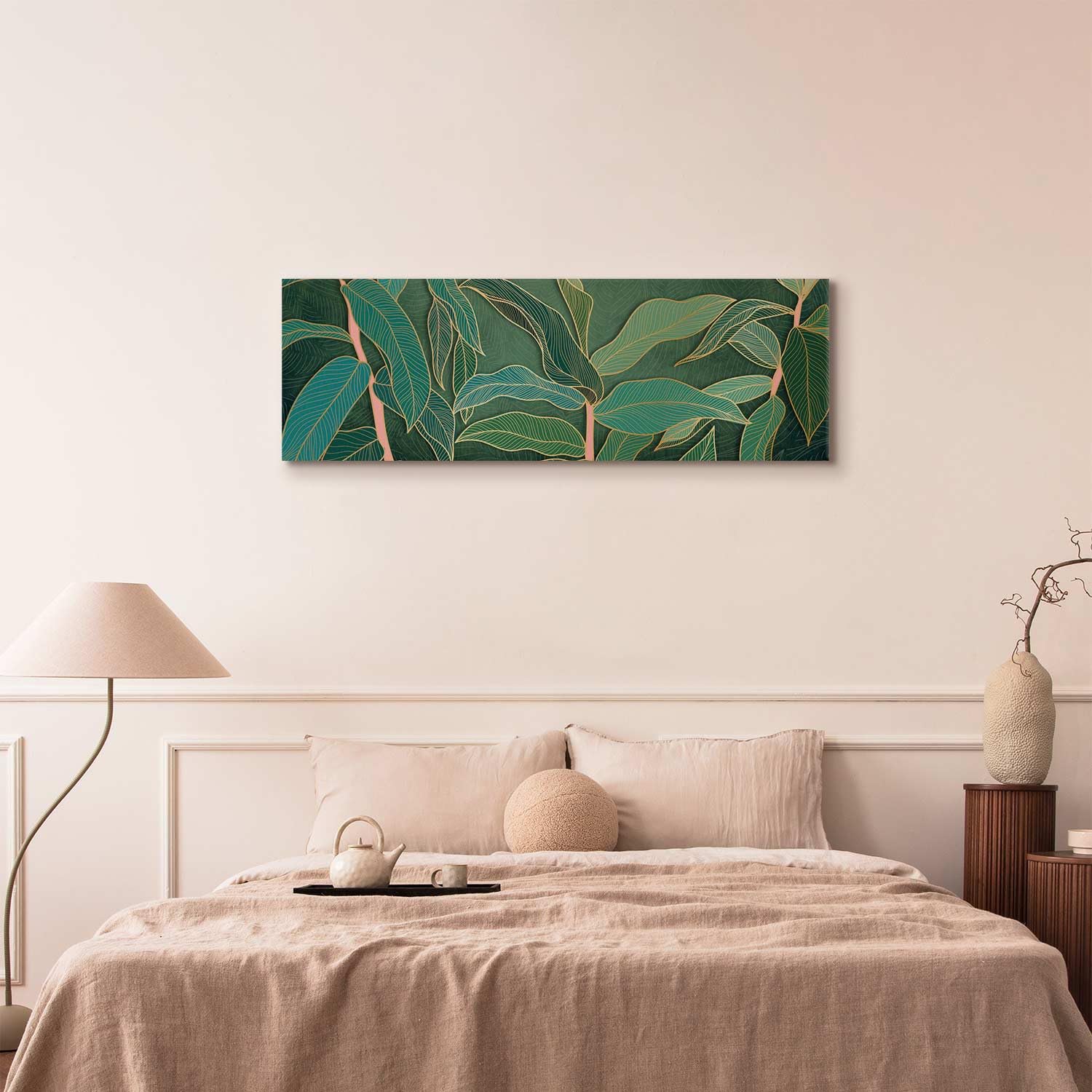 murando - Quadro Astratto Verde 150x50 cm 1 Pezzo - Stampa su Tela XXL Immagini - Quadri Grandi Moderni per Soggiorno Murale - Decorazione da Parete Pittura - Foglie Tropicali Giungla b-C-0757-b-a