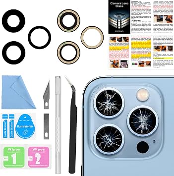 ASDAWN Back Camera Lens استبدال الزجاج لـ iPhone 13 Pro و 13 Pro Max ، مجموعة استبدال زجاج العدسة الخلفية مع لاصق مثبت مسبقًا + دليل التثبيت + مجموعة أدوات الإصلاح