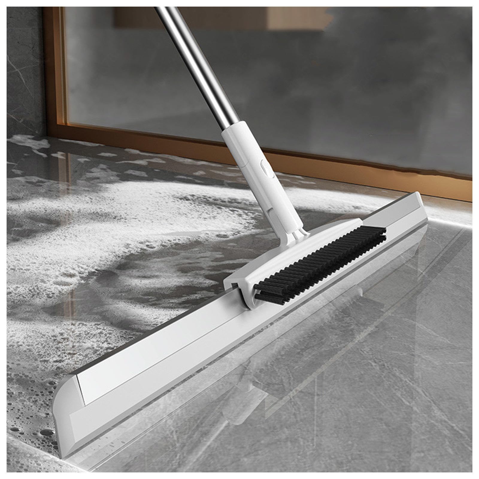 RRRYYYZZ Floor Squeegee for Concrete Floor, with Brush and 2 Scrape, 49'' Adjustable Handle Floor Squeegee for Tile Floor, Silicone Brooms for Floor Cleaning for Concrete Floor,Bathroom Tile