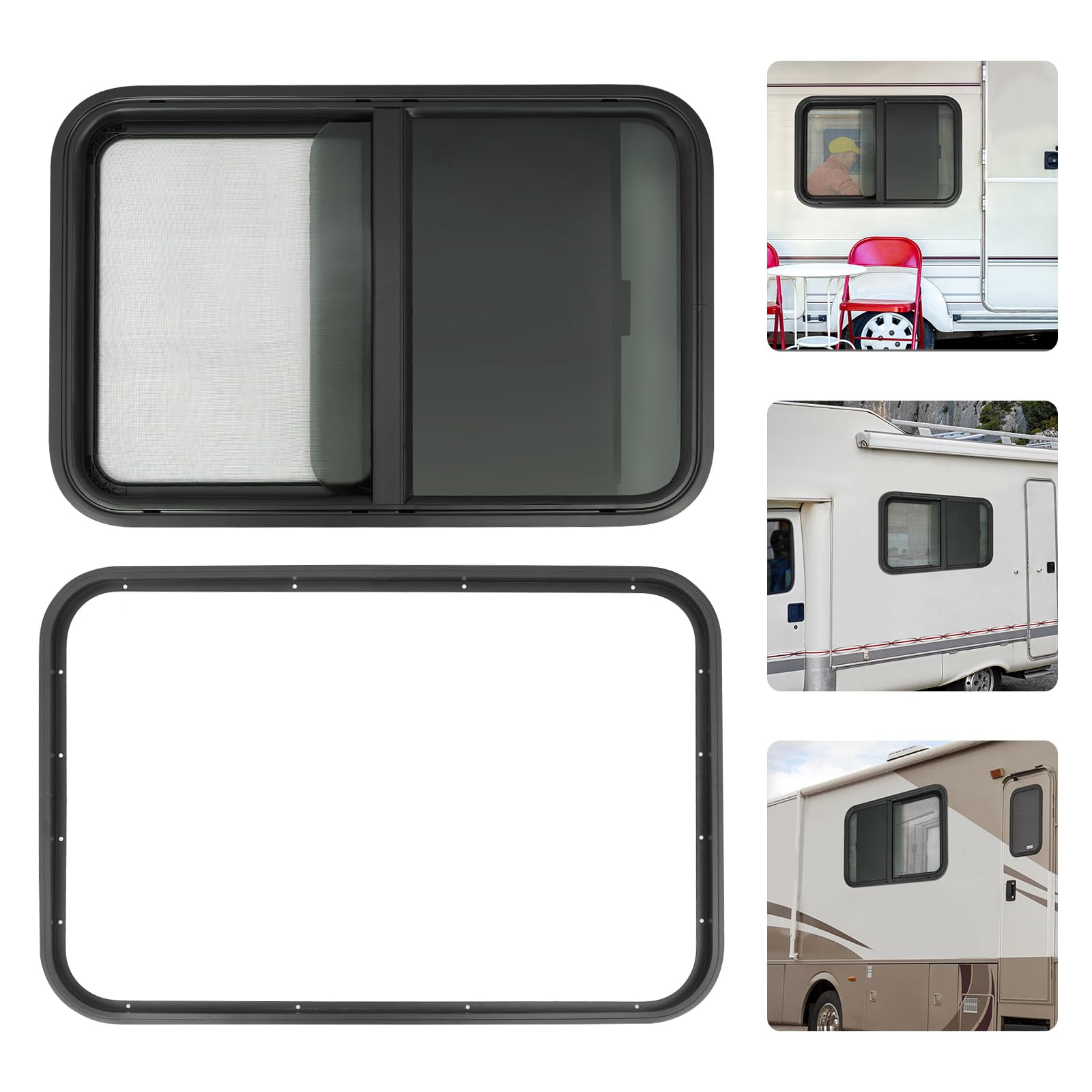 Camper Fenster mit Fliegengitter, 76.2x50.8cm Schiebefenster Wohnwagen Fenster Ausstellfenster Wohnwagen Schiebefenster mit Insektenschutz Sonnenschutz für Camper Wohnmobile Baufahrzeuge Marine