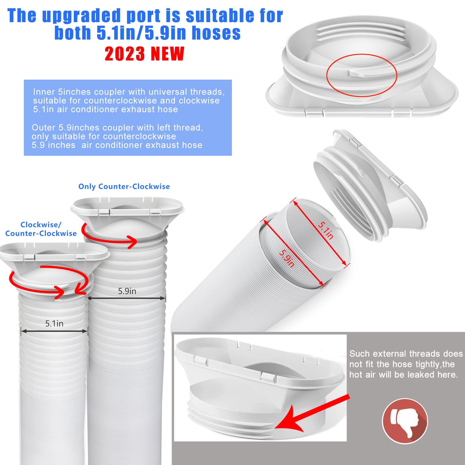 2023 New Sliding Door Air Conditioner Kit with 2-in-1 Coupler for 5.0"/5.9� Exhaust Hose, Universal Portable Door/Window AC Vent Kit with 6 Upgraded Seamless Slot Seal Plates and A PVC Grid